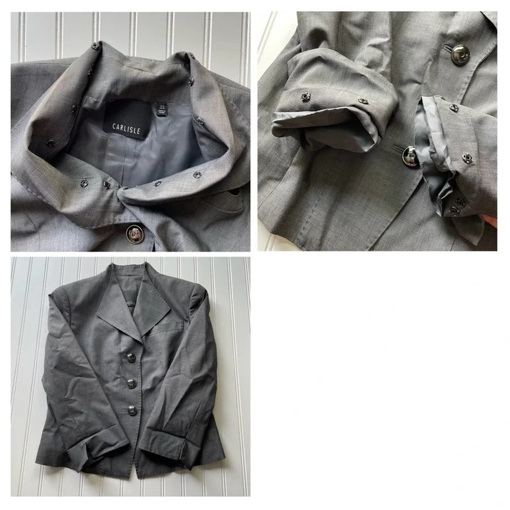 CARLISLE 2pc Pant Suit Blazer Jacket Size 8 Charcoal Gray Trouser Slack Size 4